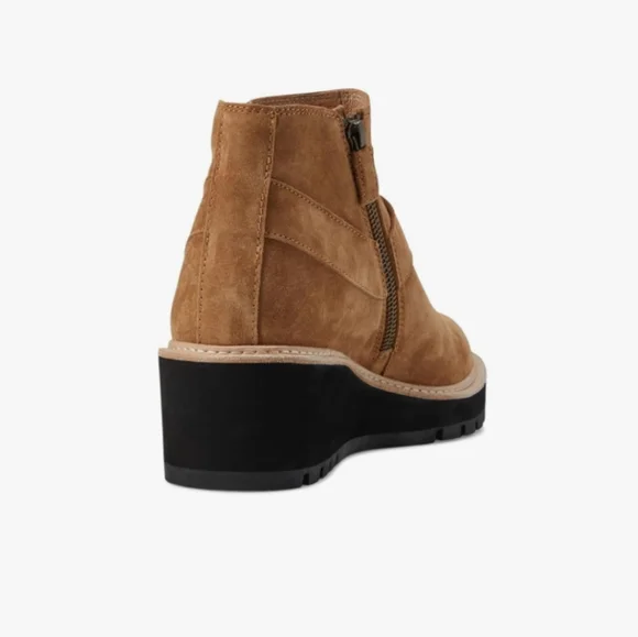 Eileen Fisher Cargo Ankle Boot in Savana Suede Tan Brown Wedge Heel Lightweight